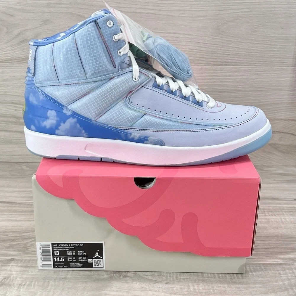 Nike Air Jordan 2 Retro J Balvin Shoes Blue White Mens Size 13 Sneakers.